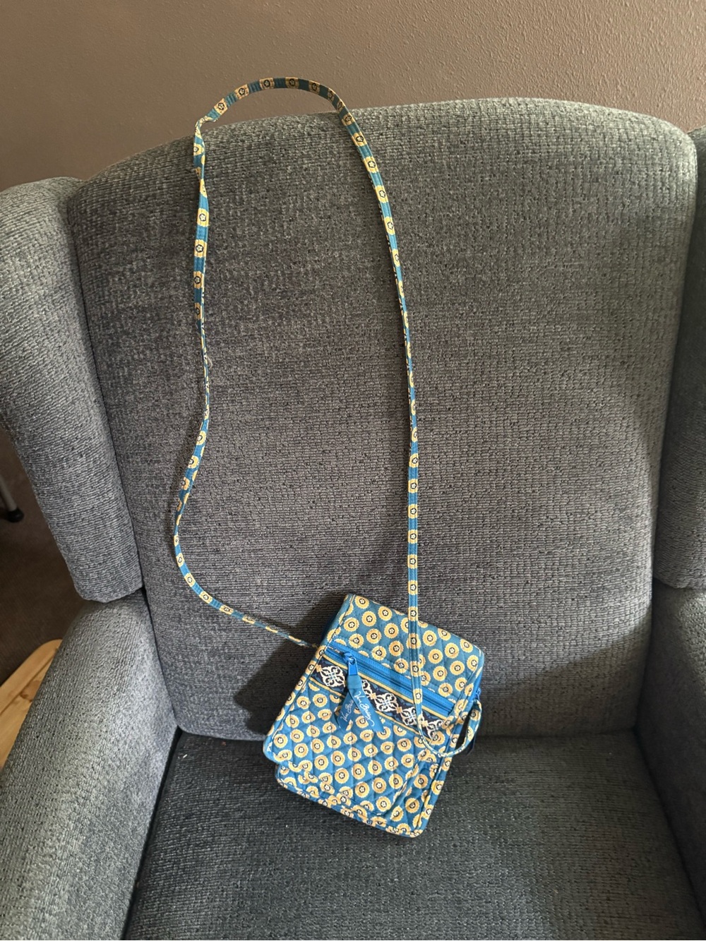 Vera Bradley Teal Blue & Yellow Floral Dot Quilted Crossbody